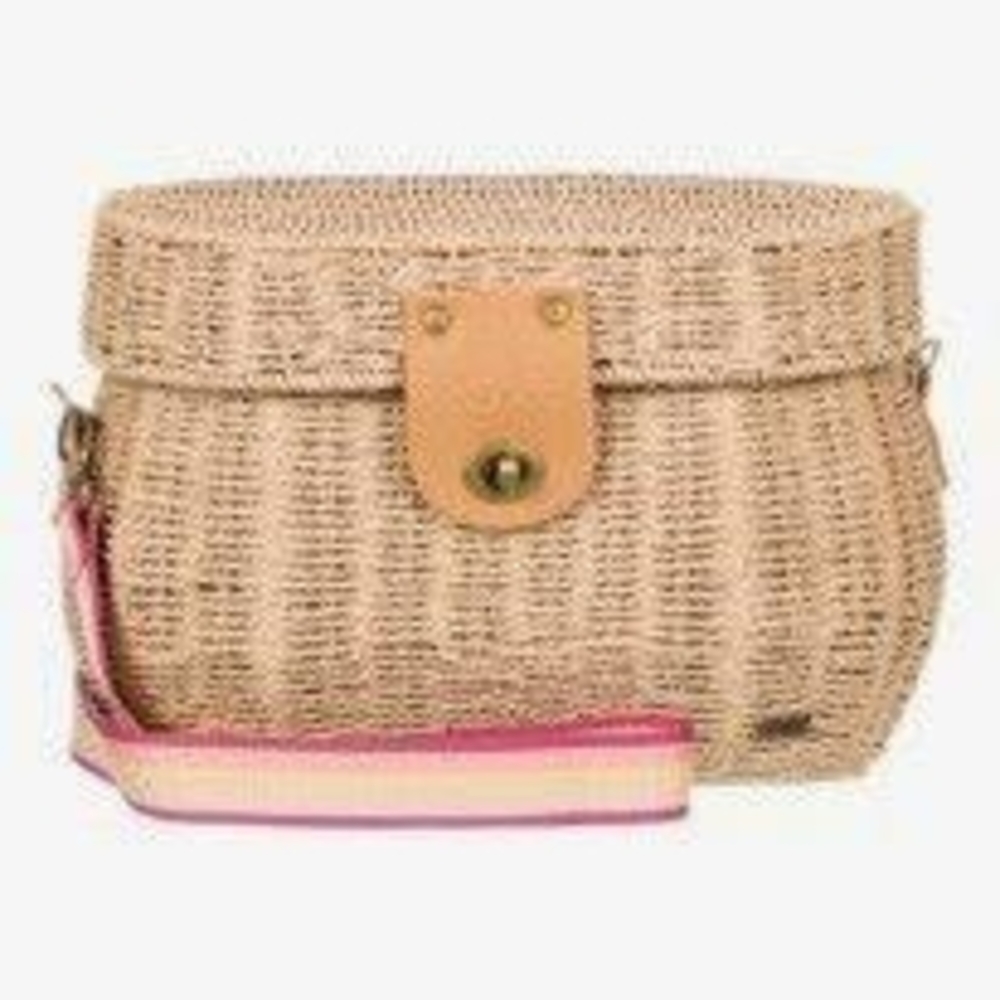 Roxy Woven Straw Crossbody with Pink-Striped Strap